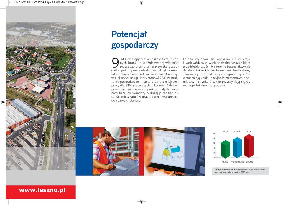 Dominuje w niej sektor usług, który stanowi 78% w strukturze gospodarczej miasta oraz jest miejscem pracy dla 62% pracujących w Lesznie.