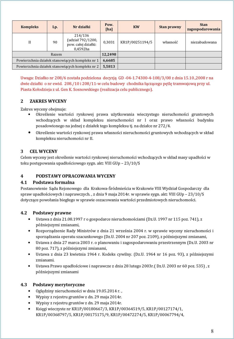 Uwaga: Działko nr 208/6 została podzielona decyzją GD -04-1.74300-4-108/3/08 z dnia 15.10.,2008 r na dwie działki o nr ewid. 208./10 i 208/11-w celu budowy chodnika łączącego pętlę tramwajową przy ul.