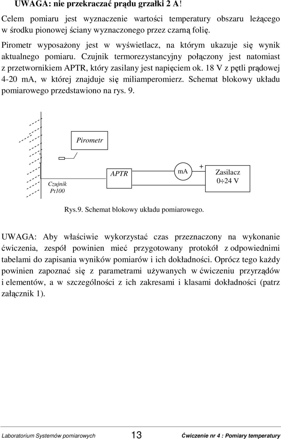 18 V z pętli prądowej 4-20 ma, w której znajduje się miliamperomierz. Schemat blokowy układu pomiarowego 