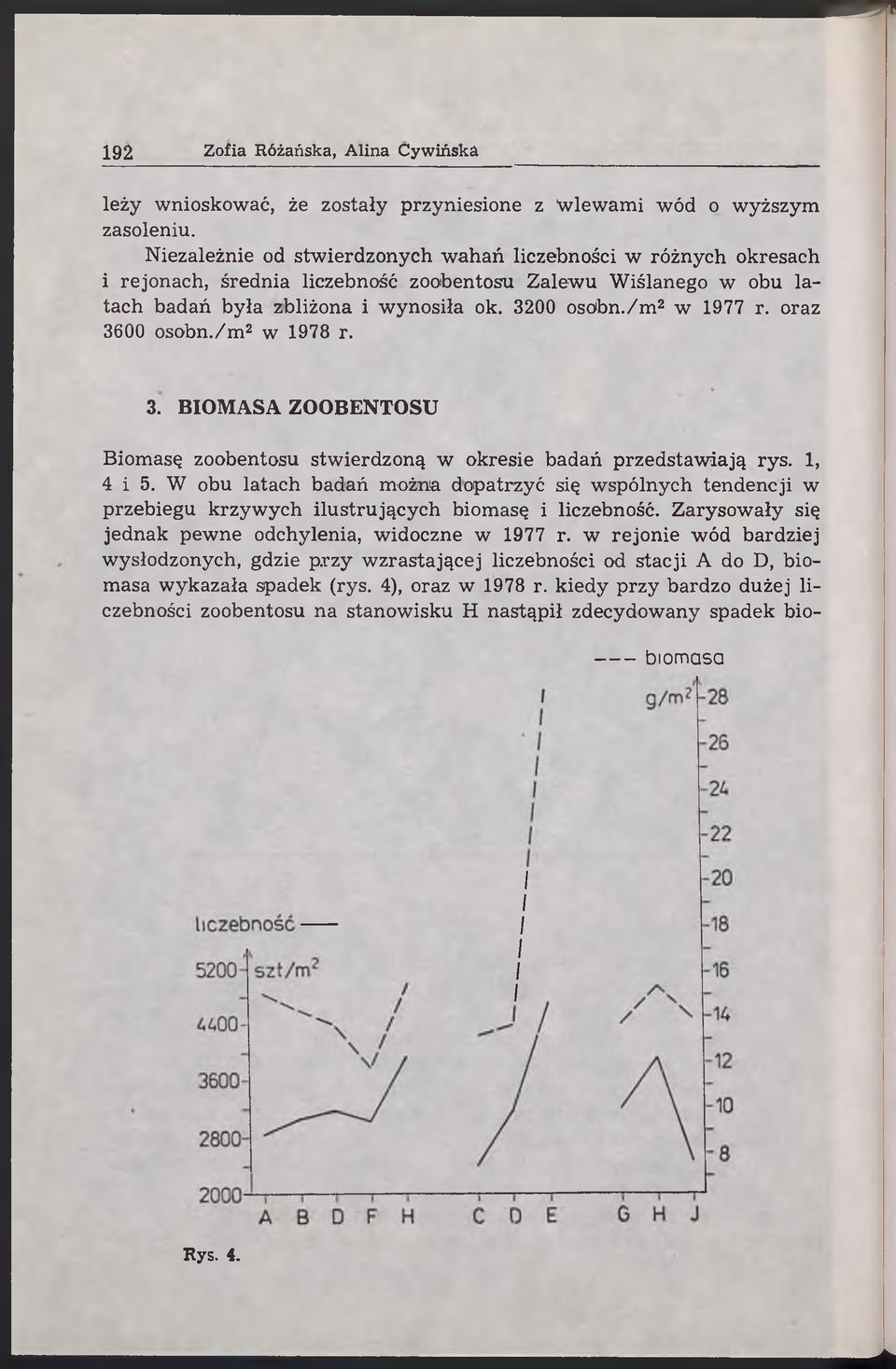 oraz 3600 osobn./m 2 w 1978 r. 3. BIOMASA ZOOBENTOSU Biomasę zoobentosu stwierdzoną w okresie badań przedstawiają rys. 1, 4 i 5.