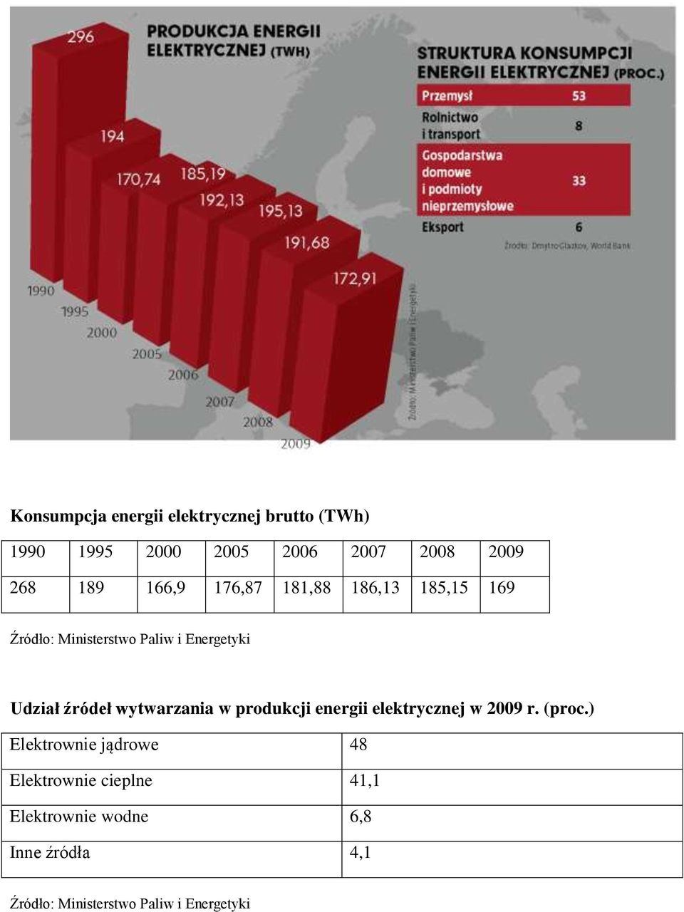 źródeł wytwarzania w produkcji energii elektrycznej w 2009 r. (proc.