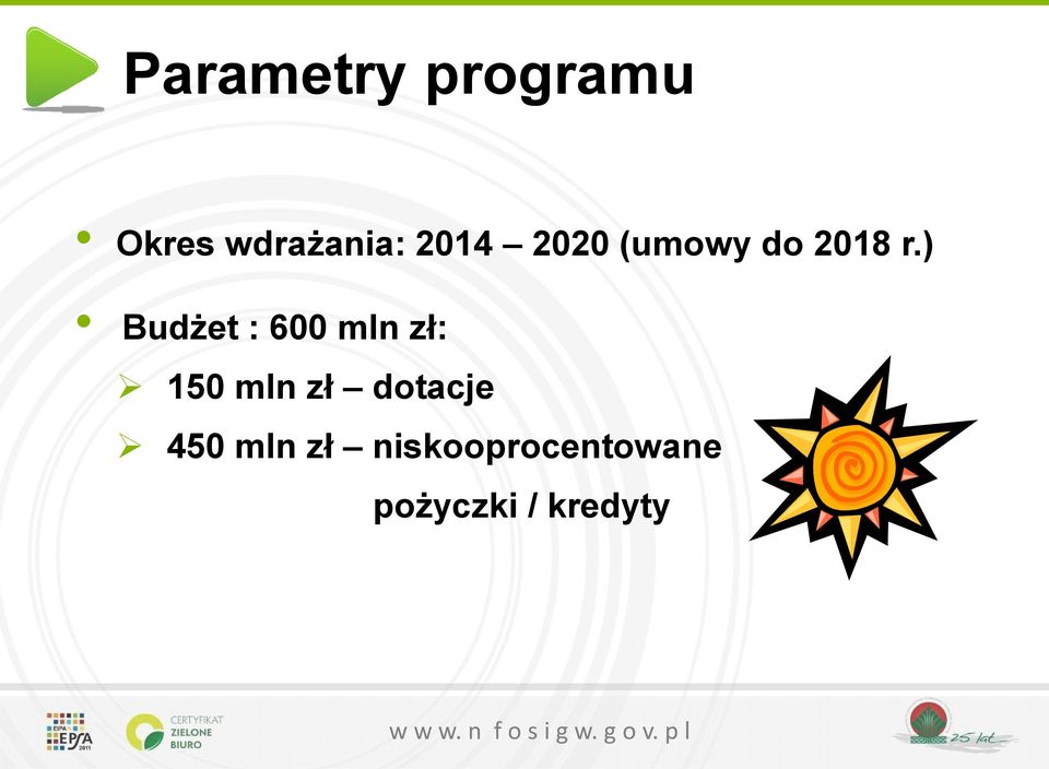 ) Budżet : 600 mln zł: 150 mln zł