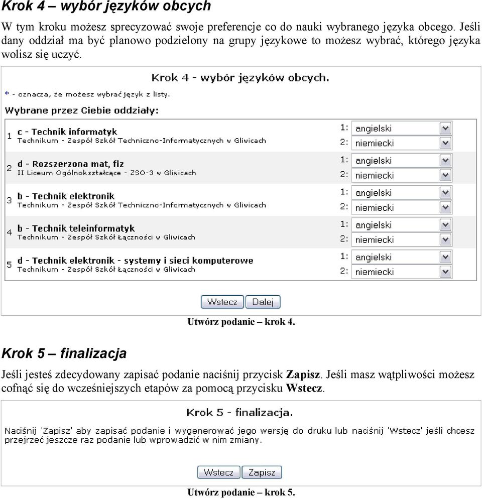 Utwórz podanie krok 4. Krok 5 finalizacja Jeśli jesteś zdecydowany zapisać podanie naciśnij przycisk Zapisz.