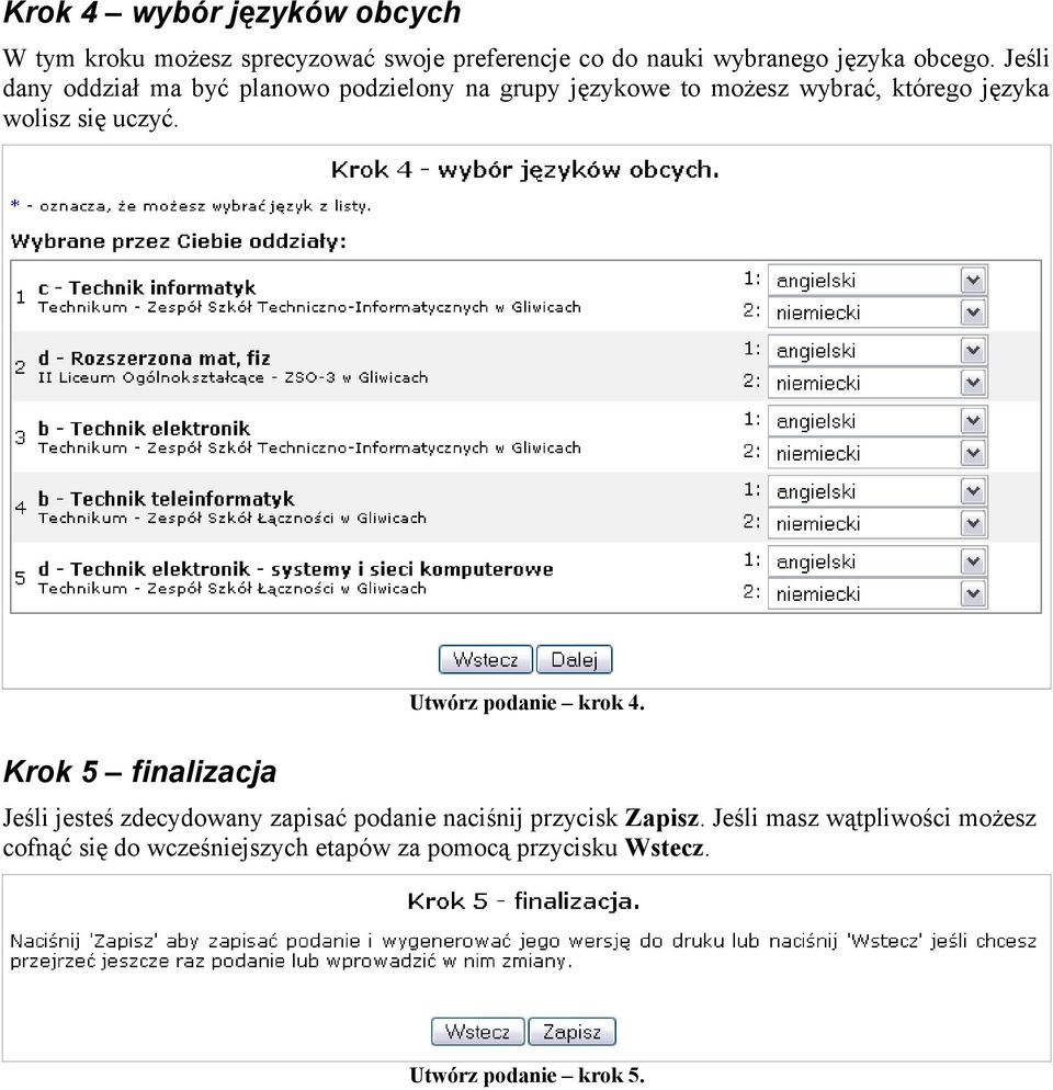 Utwórz podanie krok 4. Krok 5 finalizacja Jeśli jesteś zdecydowany zapisać podanie naciśnij przycisk Zapisz.