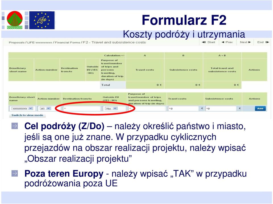 W przypadku cyklicznych przejazdów na obszar realizacji projektu, należy
