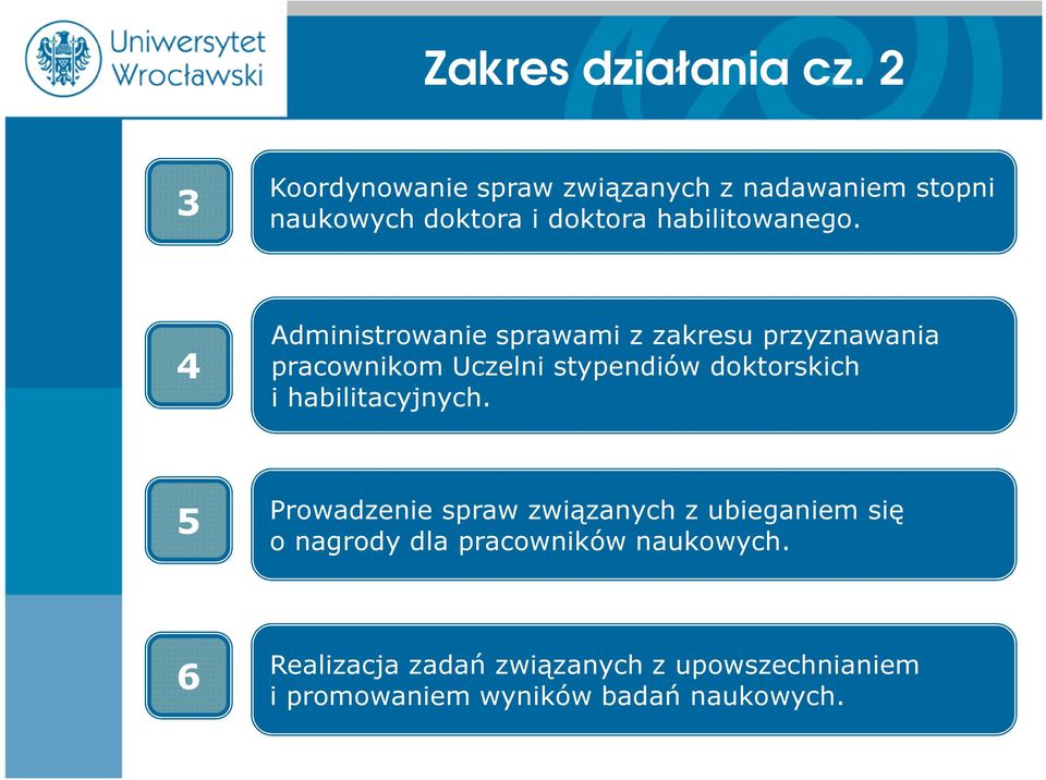 4 Administrowanie sprawami z zakresu przyznawania pracownikom Uczelni stypendiów doktorskich i