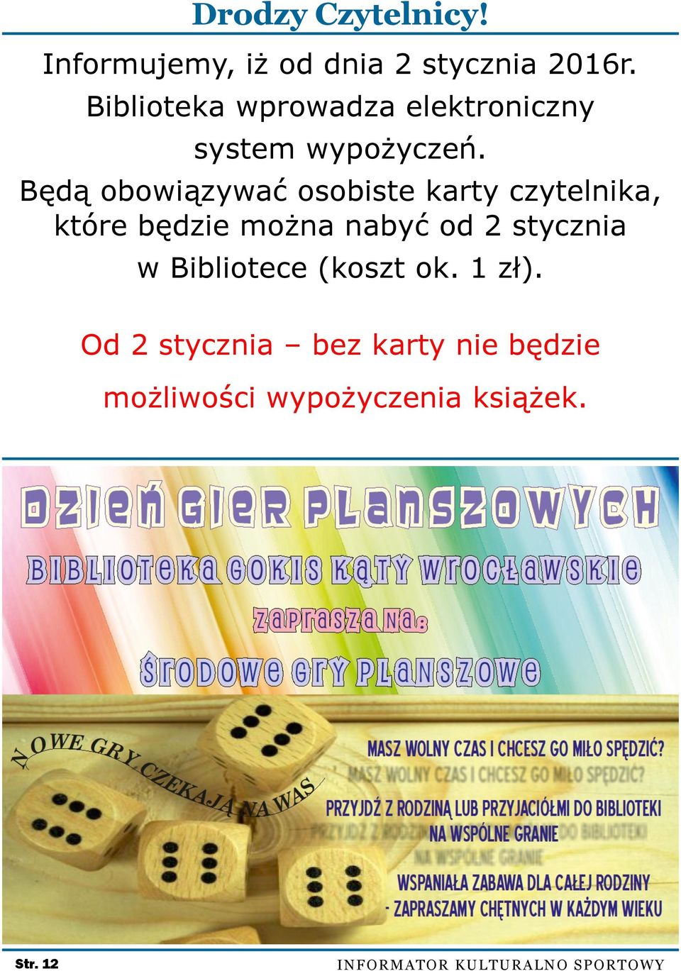 Będą obowiązywać osobiste karty czytelnika, które będzie można nabyć od 2 stycznia