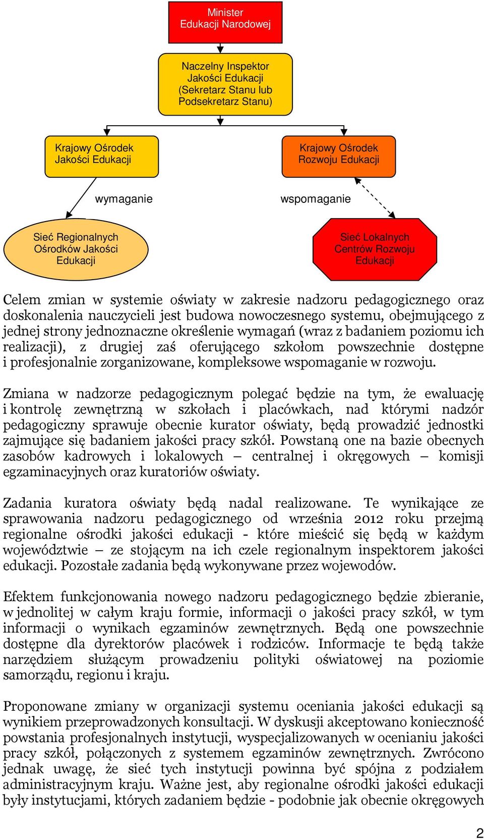 systemu, obejmującego z jednej strony jednoznaczne określenie wymagań (wraz z badaniem poziomu ich realizacji), z drugiej zaś oferującego szkołom powszechnie dostępne i profesjonalnie zorganizowane,