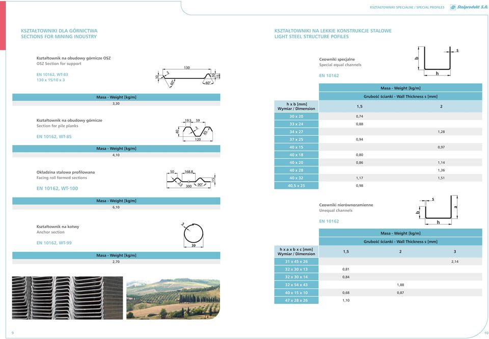 37x25 0,94 40x15 0,97 40x18 0,80 40x20 0,86 1,14 Okładzinastalowaprofilowana Facingrolformedsections,WT-10 40x28 1,36 40x32 1,17 1,51 40,5x25 0,98 6,10 Ceownikinierównoramiene