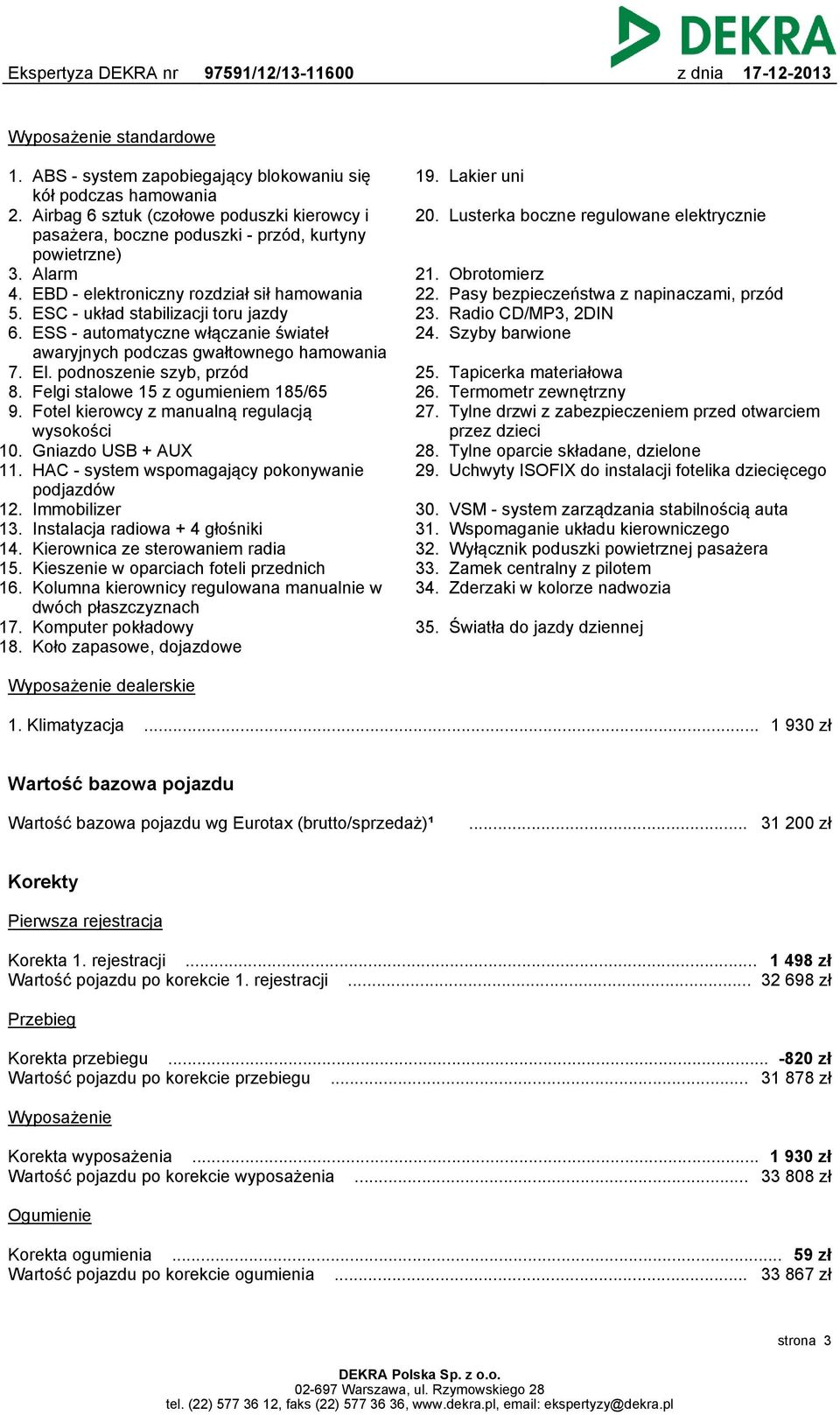 podnoszenie szyb, przód 8. Felgi stalowe 15 z ogumieniem 185/65 9. Fotel kierowcy z manualną regulacją wysokości 10. Gniazdo USB + AUX 11. HAC - system wspomagający pokonywanie podjazdów 12.