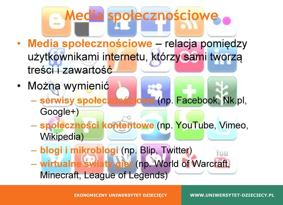 Facebook, Nk.pl, Google+) społeczności kontentowe (np.