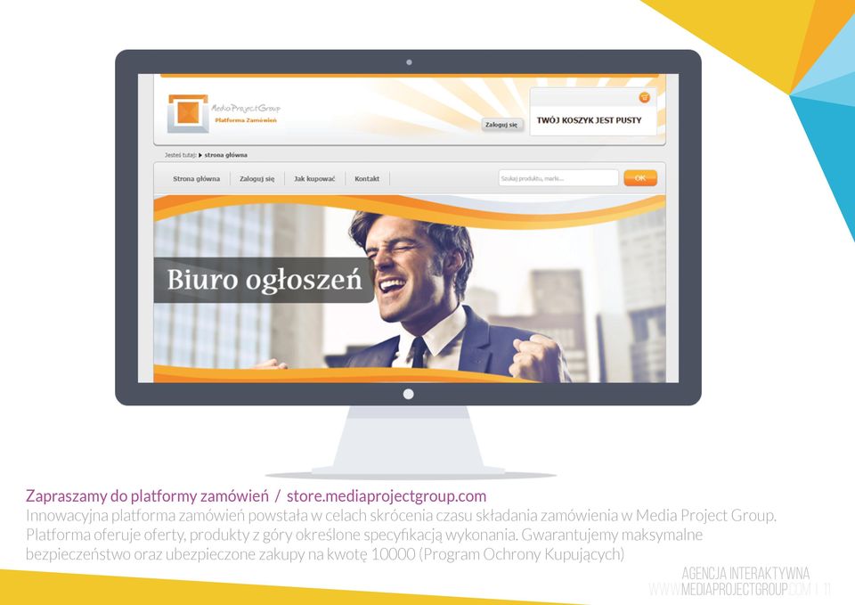 Media Project Group. Platforma oferuje oferty, produkty z góry określone specyfikacją wykonania.