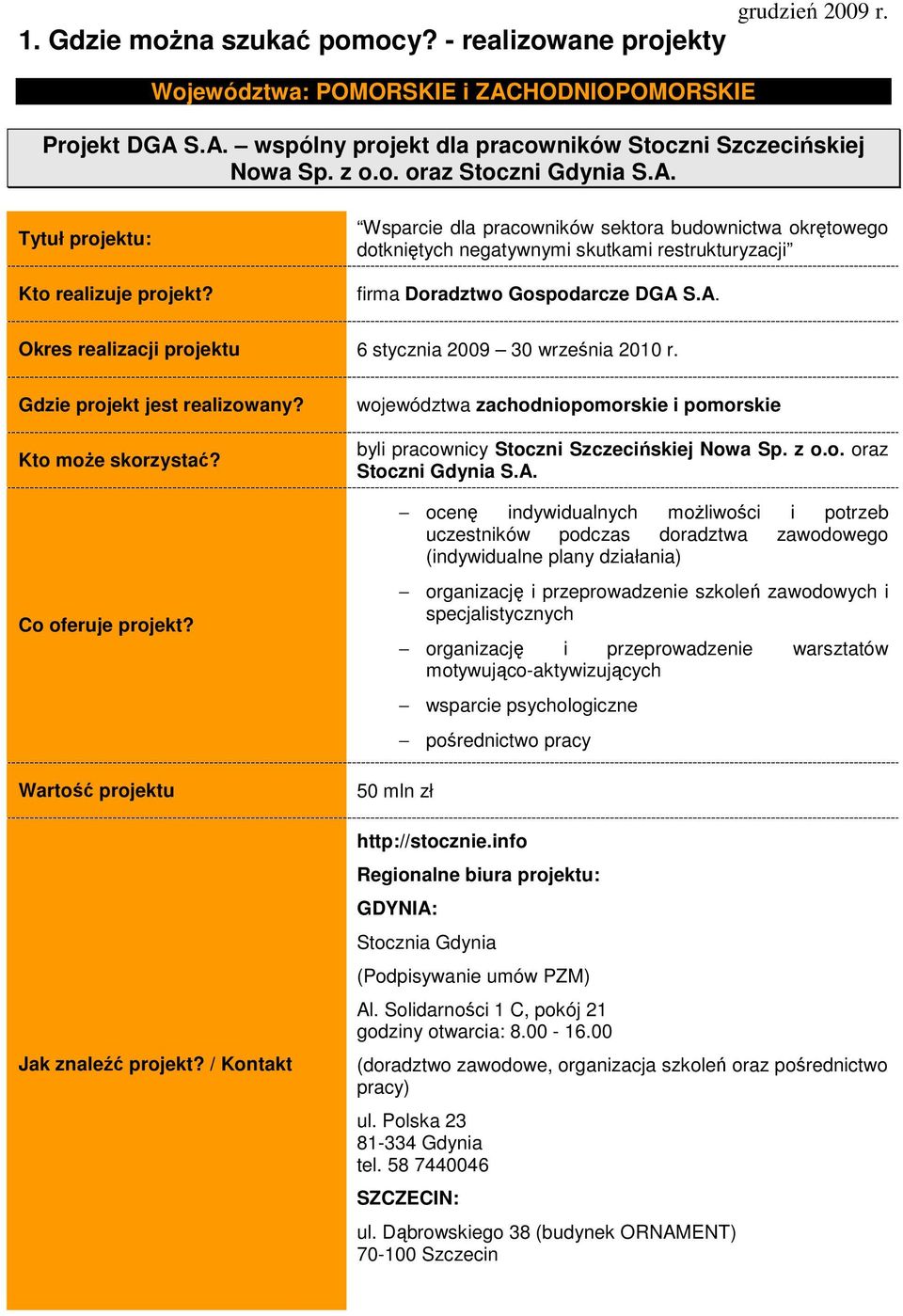 województwa zachodniopomorskie i pomorskie byli pracownicy Stoczni Szczecińskiej Nowa Sp. z o.o. oraz Stoczni Gdynia S.A.