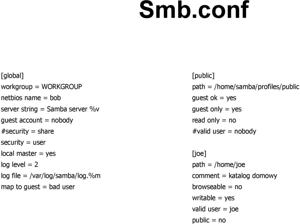 %m map to guest = bad user [public] path = /home/samba/profiles/public guest ok = yes guest only = yes read only =