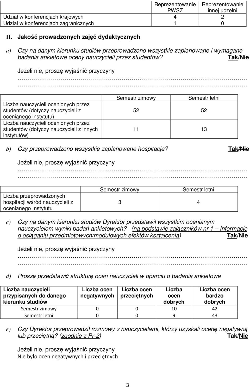 Liczba nauczycieli ocenionych przez studentów (dotyczy nauczycieli z ocenianego instytutu) Liczba nauczycieli ocenionych przez studentów (dotyczy nauczycieli z innych instytutów) Semestr zimowy