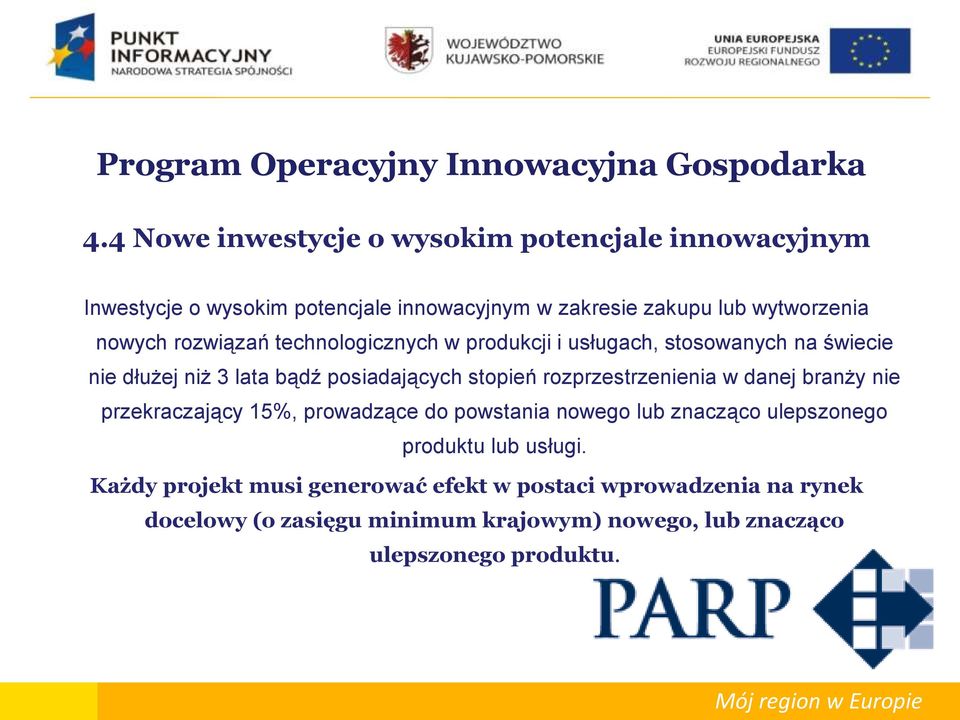 rozwiązań technologicznych w produkcji i usługach, stosowanych na świecie nie dłużej niż 3 lata bądź posiadających stopień rozprzestrzenienia w