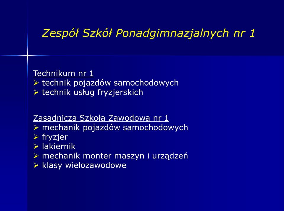 Szkoła Zawodowa nr 1 mechanik pojazdów samochodowych fryzjer