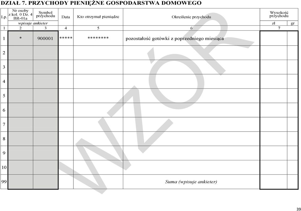 przychodu Wysokość przychodu wpisuje ankieter zł gr 1 2 3 4 5 6 7 1 *