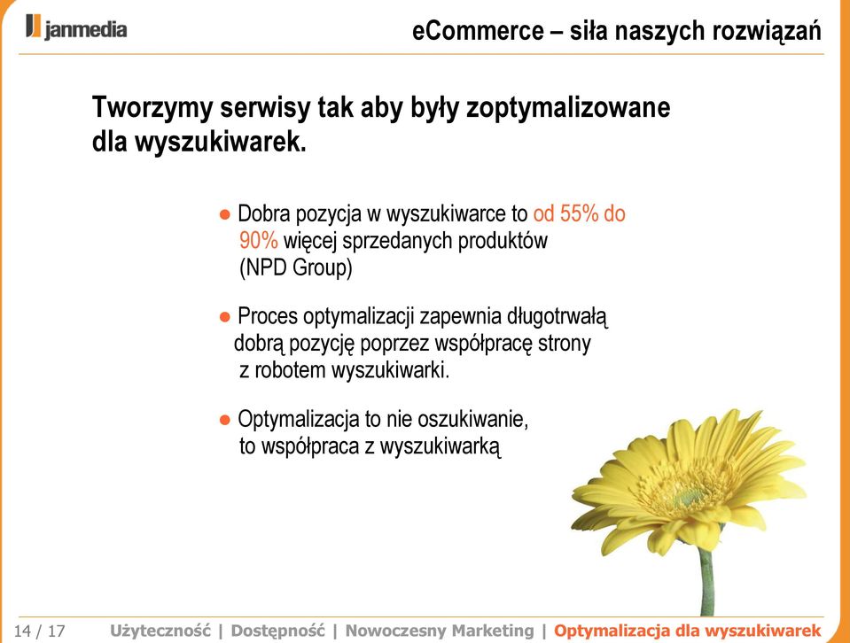 optymalizacji zapewnia długotrwałą dobrą pozycję poprzez współpracę strony z robotem wyszukiwarki.