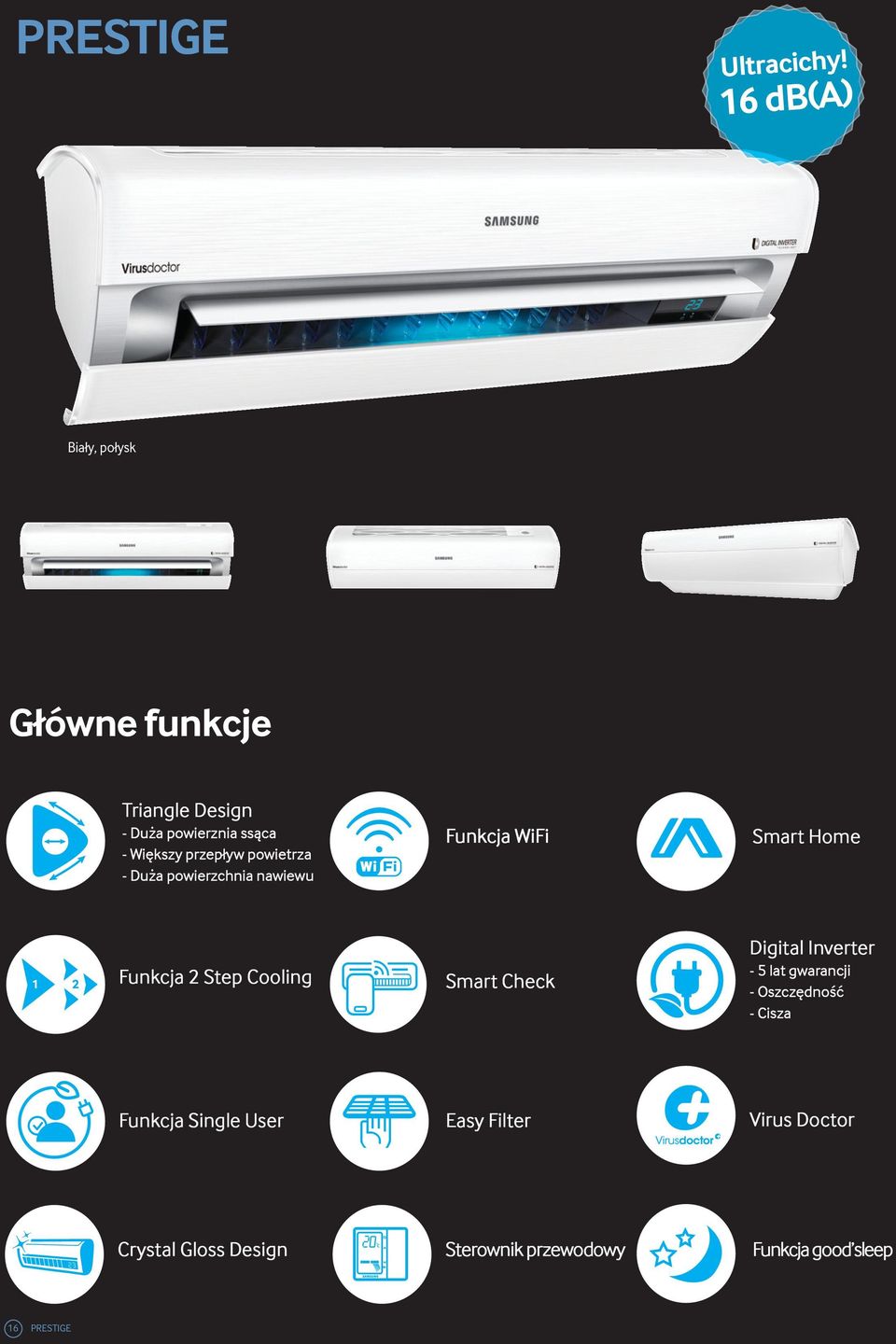 powietrza - Duża powierzchnia nawiewu Funkcja WiFi Smart Home Funkcja 2 Step Cooling Smart Check