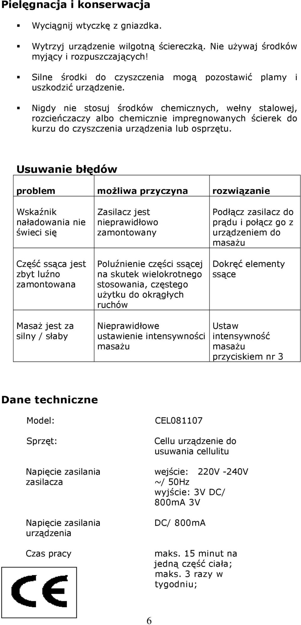 Nigdy nie stosuj środków chemicznych, wełny stalowej, rozcieńczaczy albo chemicznie impregnowanych ścierek do kurzu do czyszczenia urządzenia lub osprzętu.