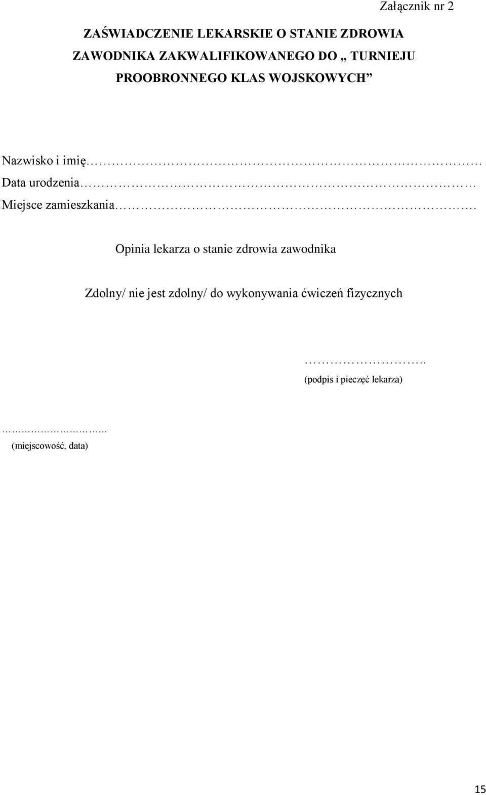 urodzenia Miejsce zamieszkania.