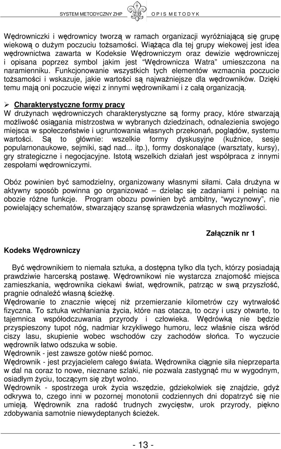 Funkcjonowanie wszystkich tych elementów wzmacnia poczucie toŝsamości i wskazuje, jakie wartości są najwaŝniejsze dla wędrowników.