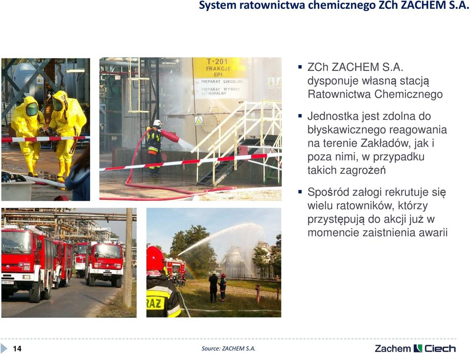 ZCh ZAC dysponuje własną stacją Ratownictwa Chemicznego Jednostka jest zdolna do