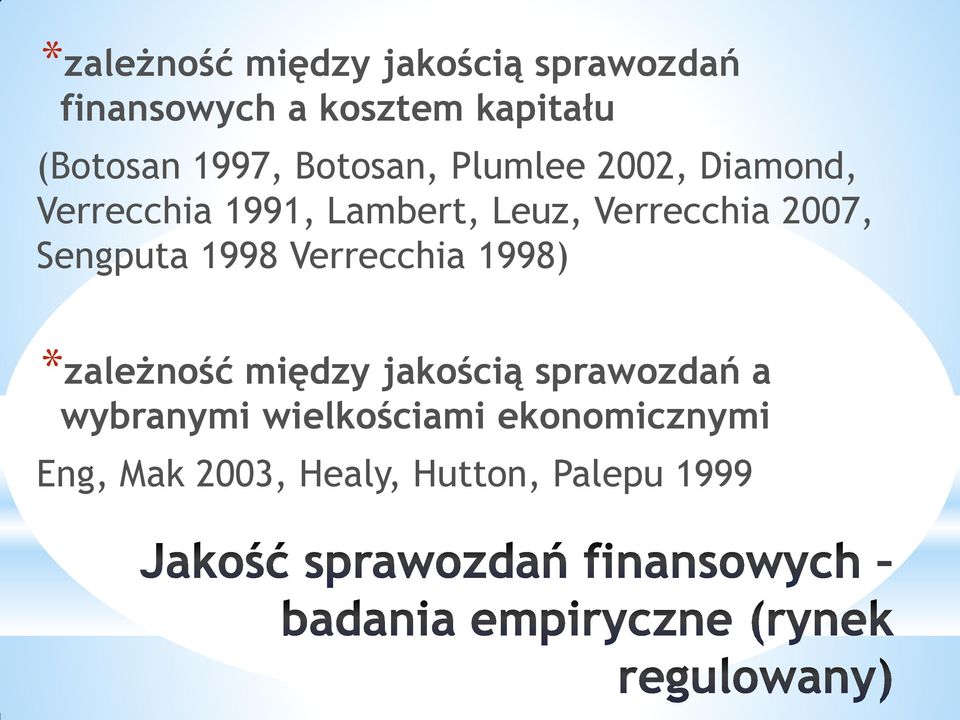 Verrecchia 2007, Sengputa 1998 Verrecchia 1998) *zależność między jakością