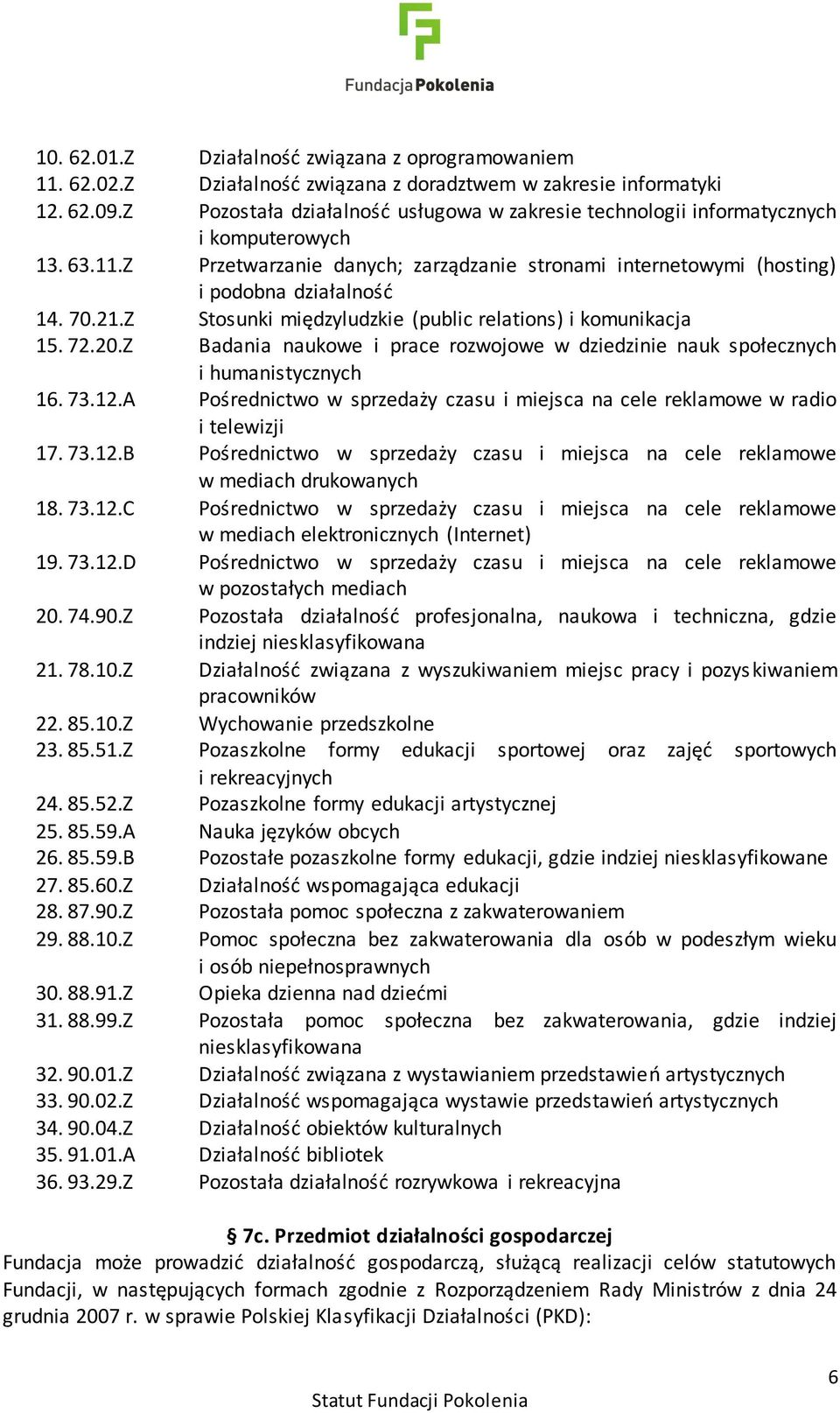 Z Stosunki międzyludzkie (public relations) i komunikacja 15. 72.20.Z Badania naukowe i prace rozwojowe w dziedzinie nauk społecznych i humanistycznych 16. 73.12.