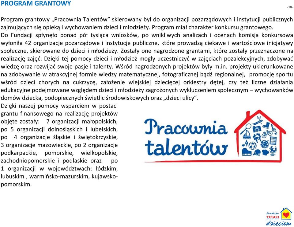 Do Fundacji spłynęło ponad pół tysiąca wniosków, po wnikliwych analizach i ocenach komisja konkursowa wyłoniła 42 organizacje pozarządowe i instytucje publiczne, które prowadzą ciekawe i wartościowe