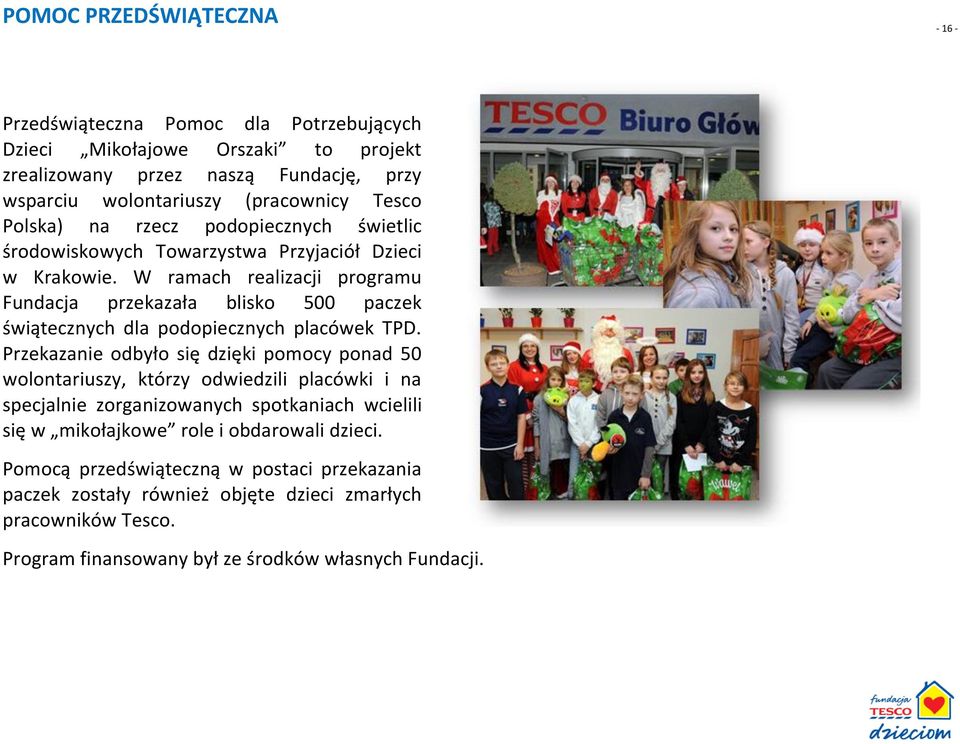 W ramach realizacji programu Fundacja przekazała blisko 500 paczek świątecznych dla podopiecznych placówek TPD.