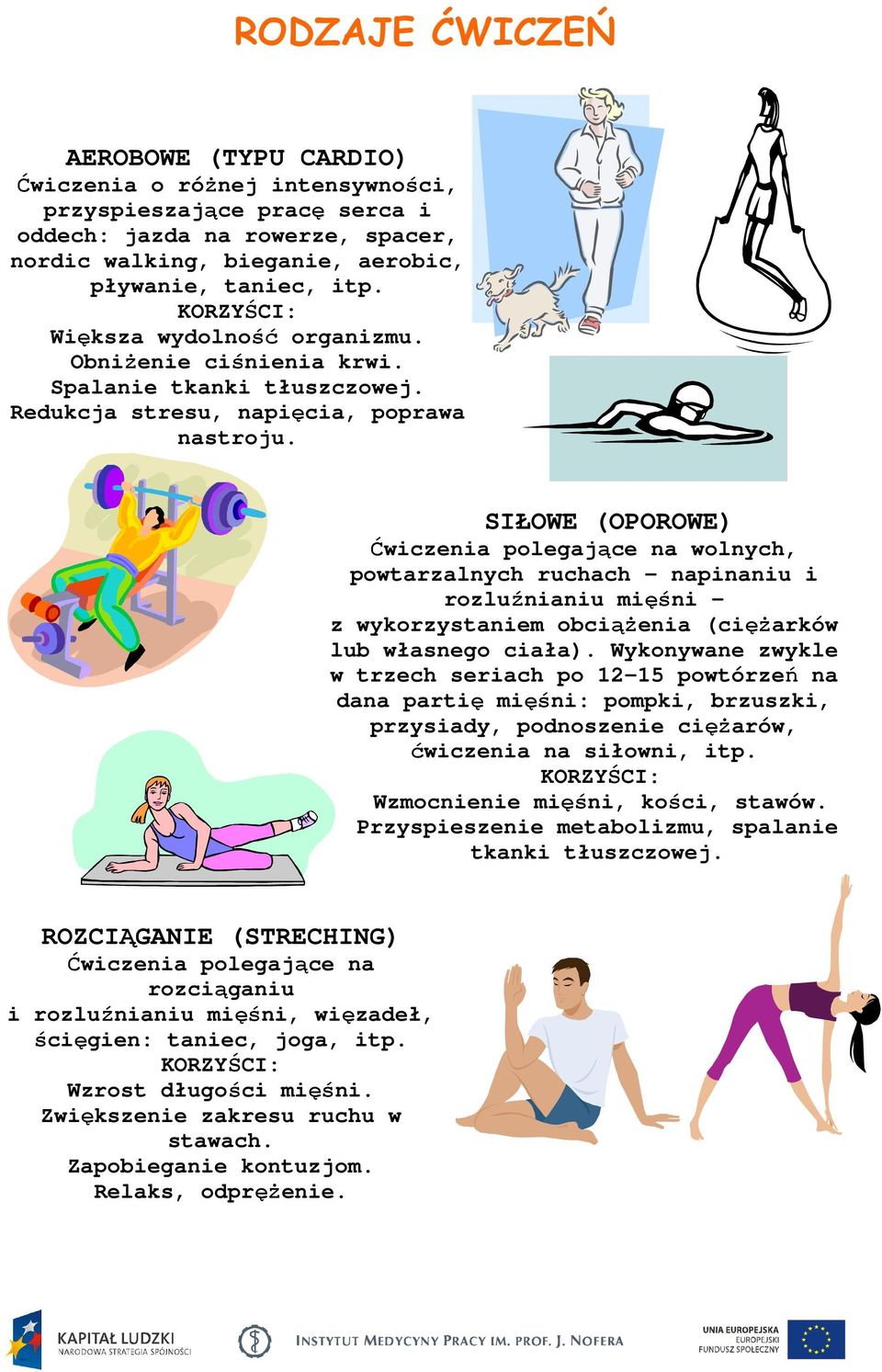 SIŁOWE (OPOROWE) Ćwiczenia polegające na wolnych, powtarzalnych ruchach napinaniu i rozluźnianiu mięśni z wykorzystaniem obciążenia (ciężarków lub własnego ciała).