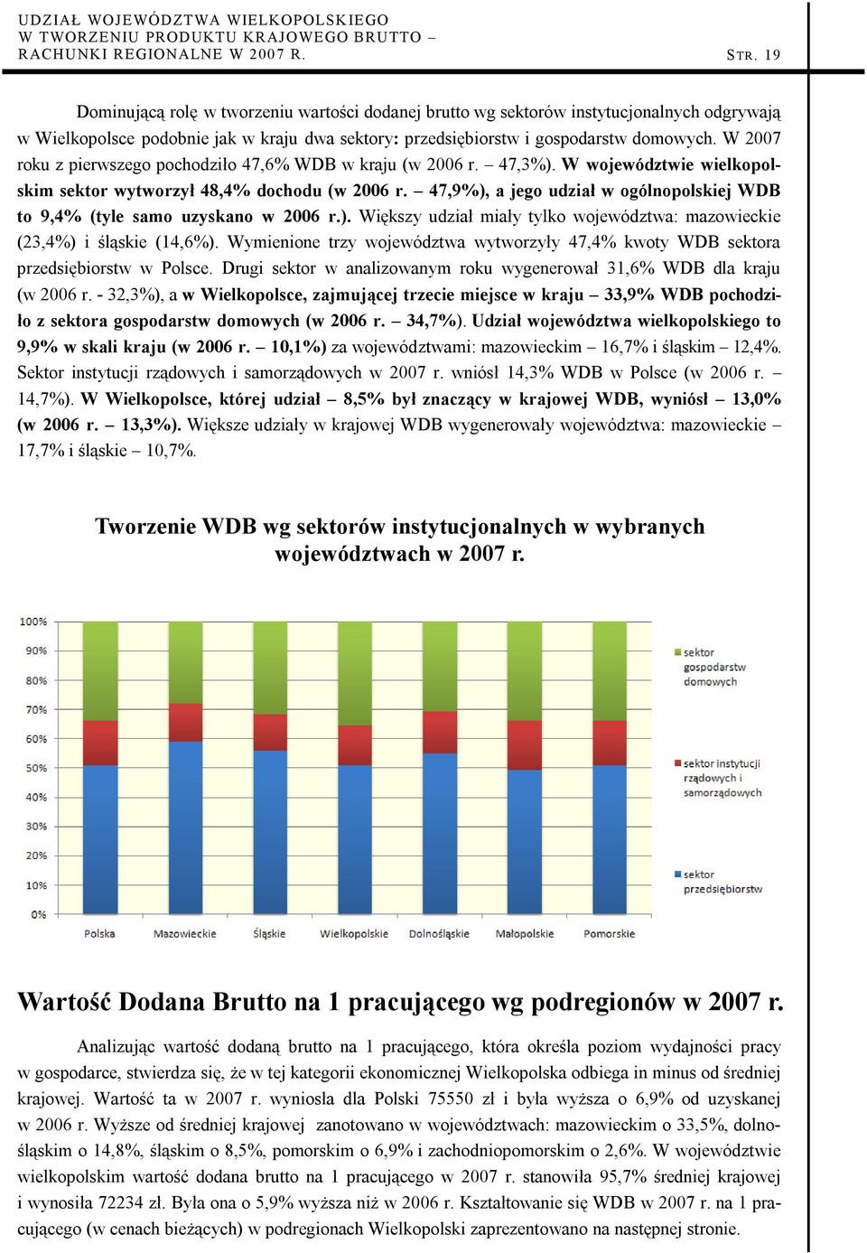 W 2007 roku z pierwszego pochodziło 47,6% WDB w kraju (w 2006 r. 47,3%). W województwie wielkopolskim sektor wytworzył 48,4% dochodu (w 2006 r.