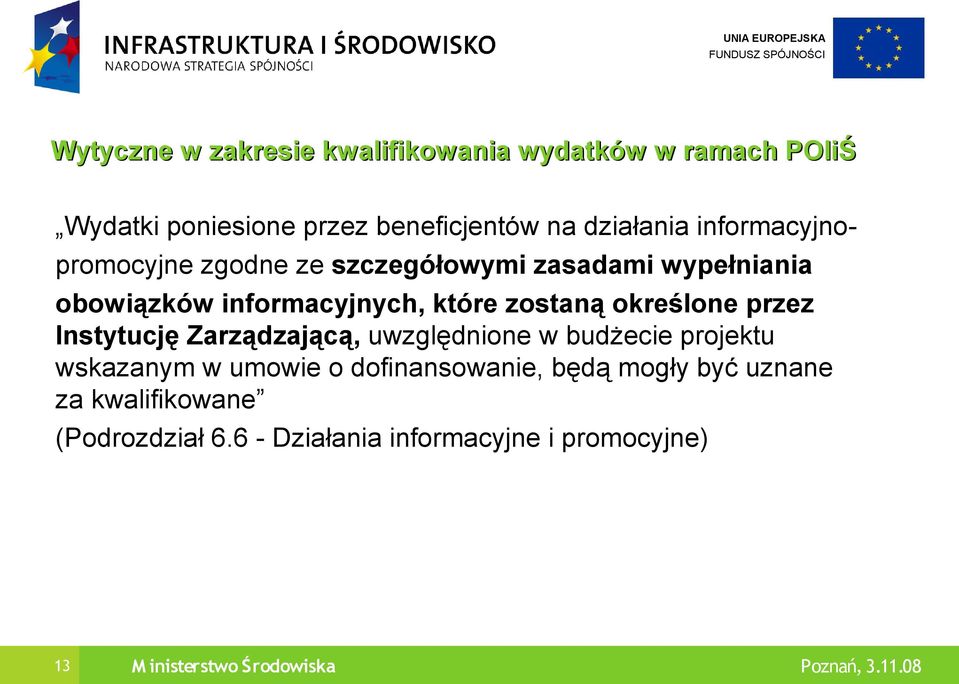 określone przez Instytucję Zarządzającą, uwzględnione w budżecie projektu wskazanym w umowie o dofinansowanie,