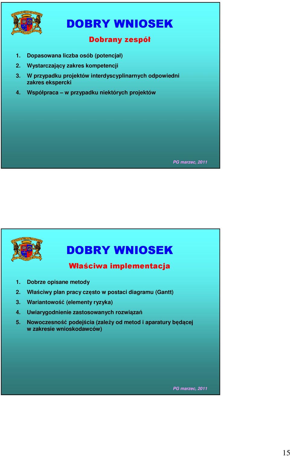 Dobrze opisane metody DOBRY WNIOSEK Właściwa implementacja 2. Właściwy plan pracy często w postaci diagramu (Gantt) 3.