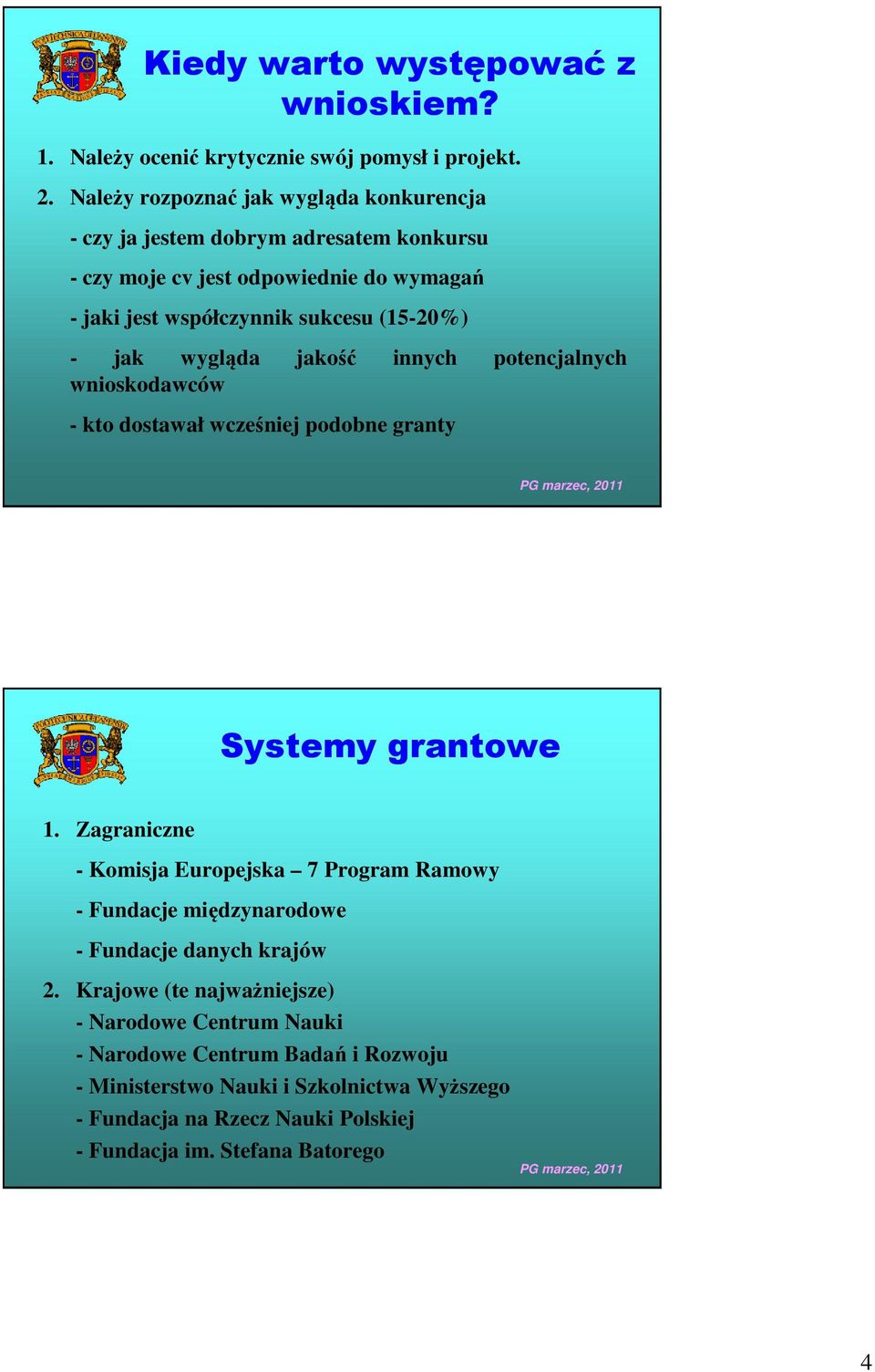 jak wygląda jakość innych potencjalnych wnioskodawców - kto dostawał wcześniej podobne granty Systemy grantowe 1.