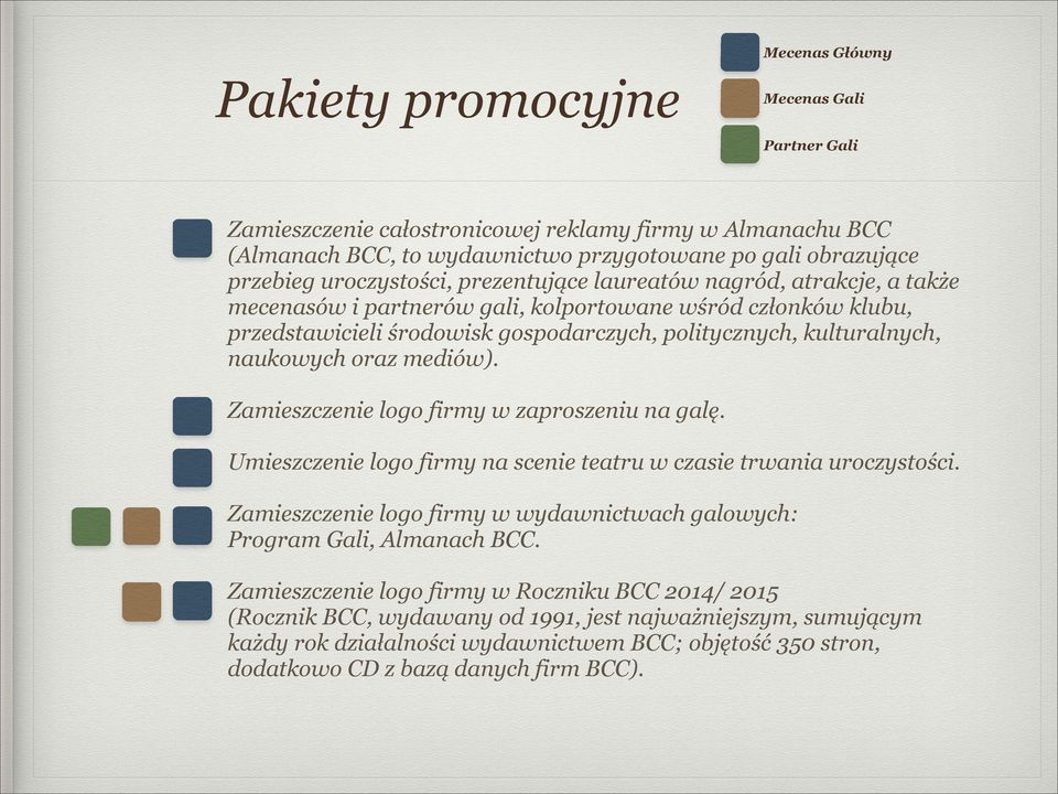 naukowych oraz mediów). Zamieszczenie logo firmy w zaproszeniu na galę. Umieszczenie logo firmy na scenie teatru w czasie trwania uroczystości.