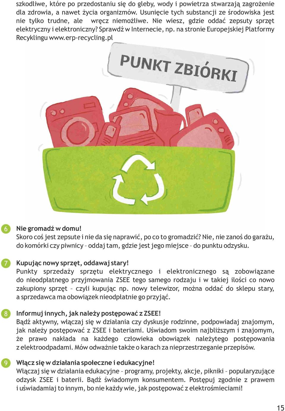na stronie Europejskiej Platformy Recyklingu www.erp-recycling.pl 6 Nie gromadź w domu! Skoro coś jest zepsute i nie da się naprawić, po co to gromadzić?
