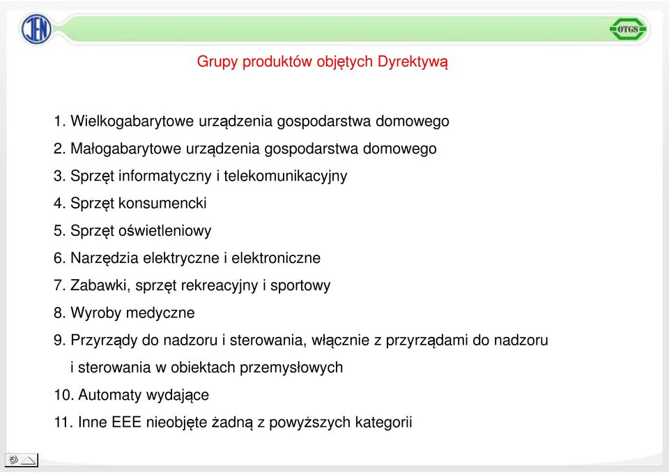 Sprzęt oświetleniowy 6. Narzędzia elektryczne i elektroniczne 7. Zabawki, sprzęt rekreacyjny i sportowy 8. Wyroby medyczne 9.