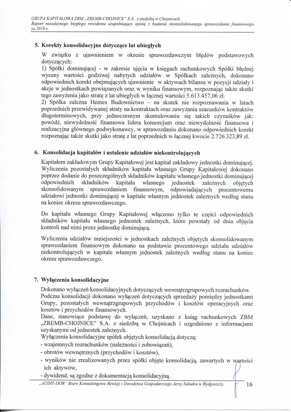 Spolki bl^dnej wyceny wartosci godziwej nabytych udzialow w Spolkach zaleznych, dokonano odpowiednich korekt obejmuja^cych ujawnienie w aktywach bilansu w pozycji udzialy i akcje w jednostkach