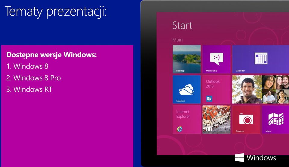 1. Windows Ekran startowy 8 Pro i żywe kafelki 3. 2.