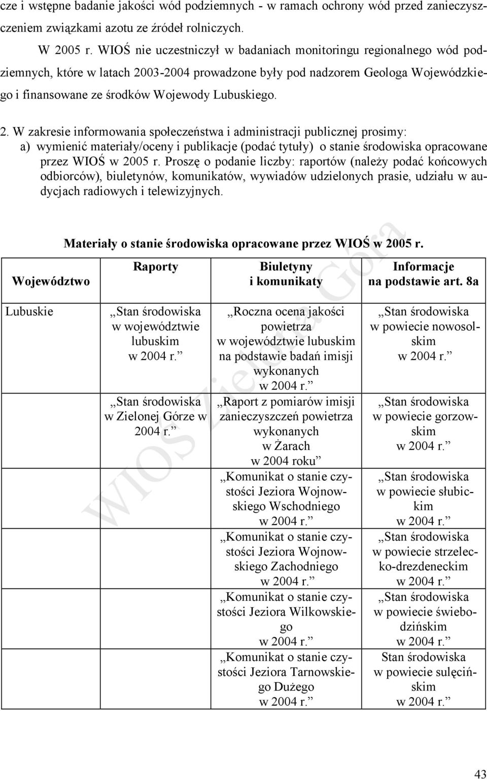 03-2004 prowadzone były pod nadzorem Geologa Wojewódzkiego i finansowane ze środków Wojewody Lubuskiego. 2.