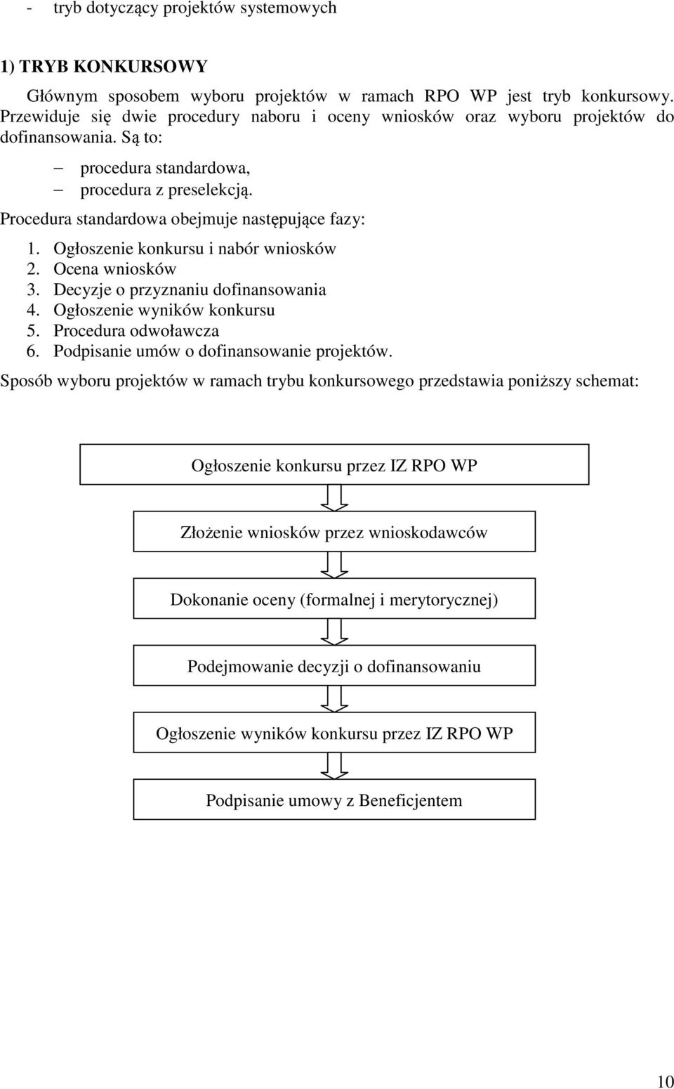Procedura standardowa obejmuje następujące fazy: 1. Ogłoszenie konkursu i nabór wniosków 2. Ocena wniosków 3. Decyzje o przyznaniu dofinansowania 4. Ogłoszenie wyników konkursu 5.