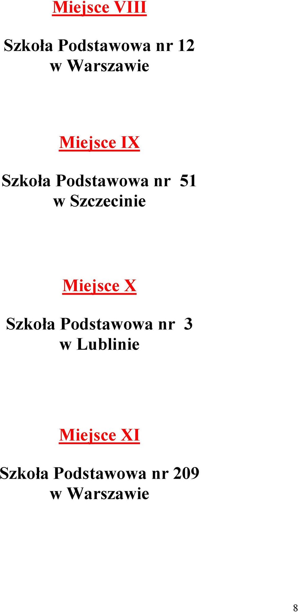 Szczecinie Miejsce X Szkoła Podstawowa nr