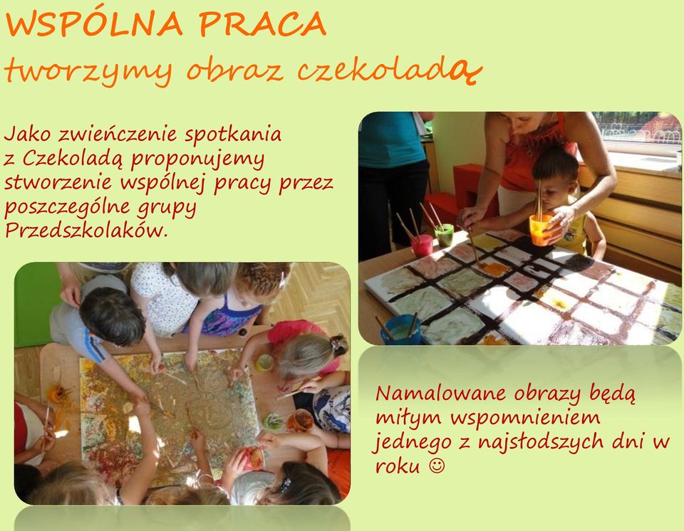 pracy przez poszczególne grupy Przedszkolaków.