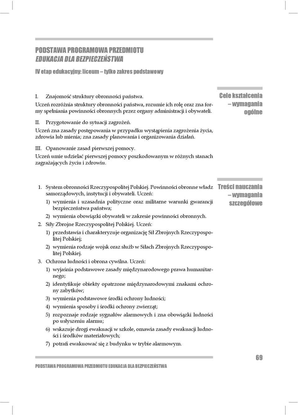 Uczeń zna zasady postępowania w przypadku wystąpienia zagrożenia życia, zdrowia lub mienia; zna zasady planowania i organizowania działań. Cele kształcenia ogólne III.