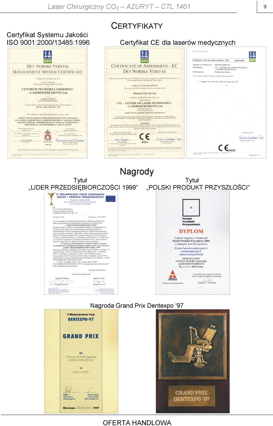 laserów medycznych Nagrody Tytuł LIDER PRZEDSIĘBIORCZOŚCI 1999