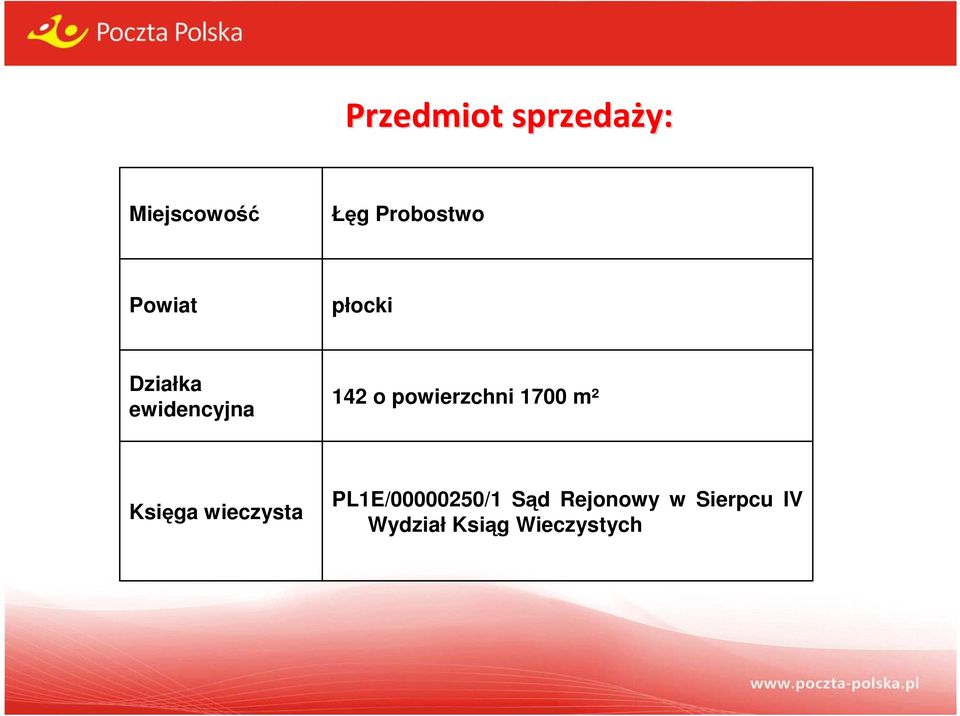 powierzchni 1700 m² Księga wieczysta