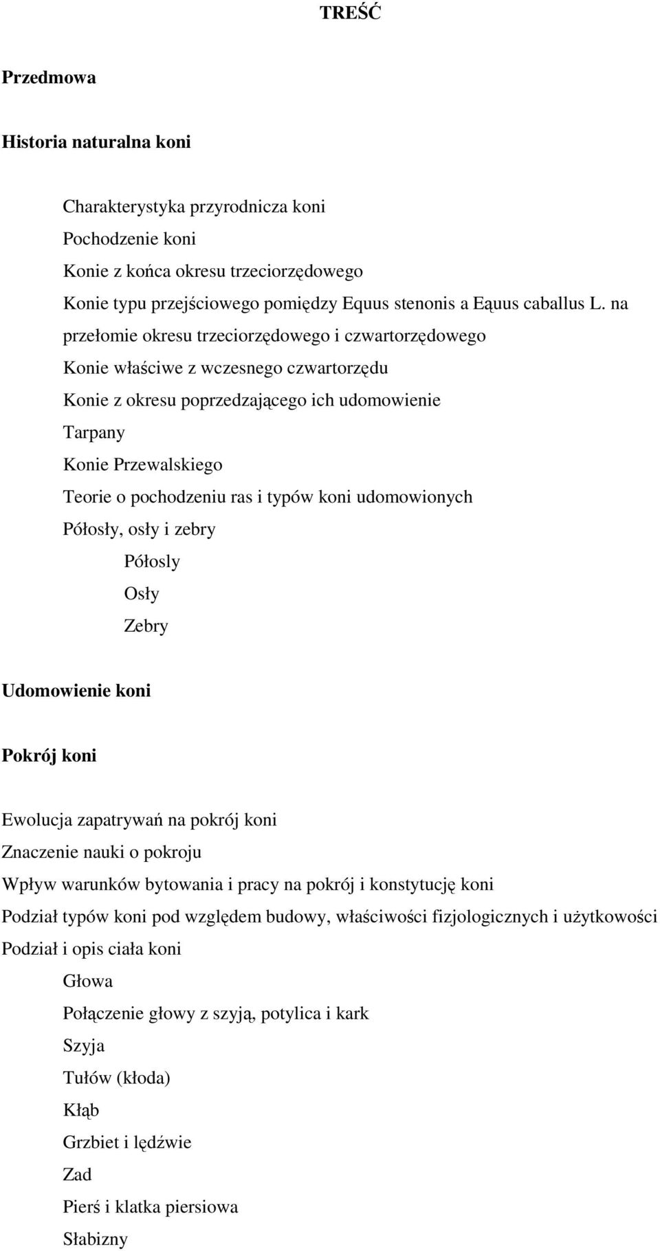 typów koni udomowionych Półosły, osły i zebry Półosly Osły Zebry Udomowienie koni Pokrój koni Ewolucja zapatrywań na pokrój koni Znaczenie nauki o pokroju Wpływ warunków bytowania i pracy na pokrój i